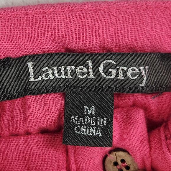 Laurel Grey Dress Women’s SZ M Pink Button Front Tie Waist Tiered Cotton EUC - Picture 3 of 16
